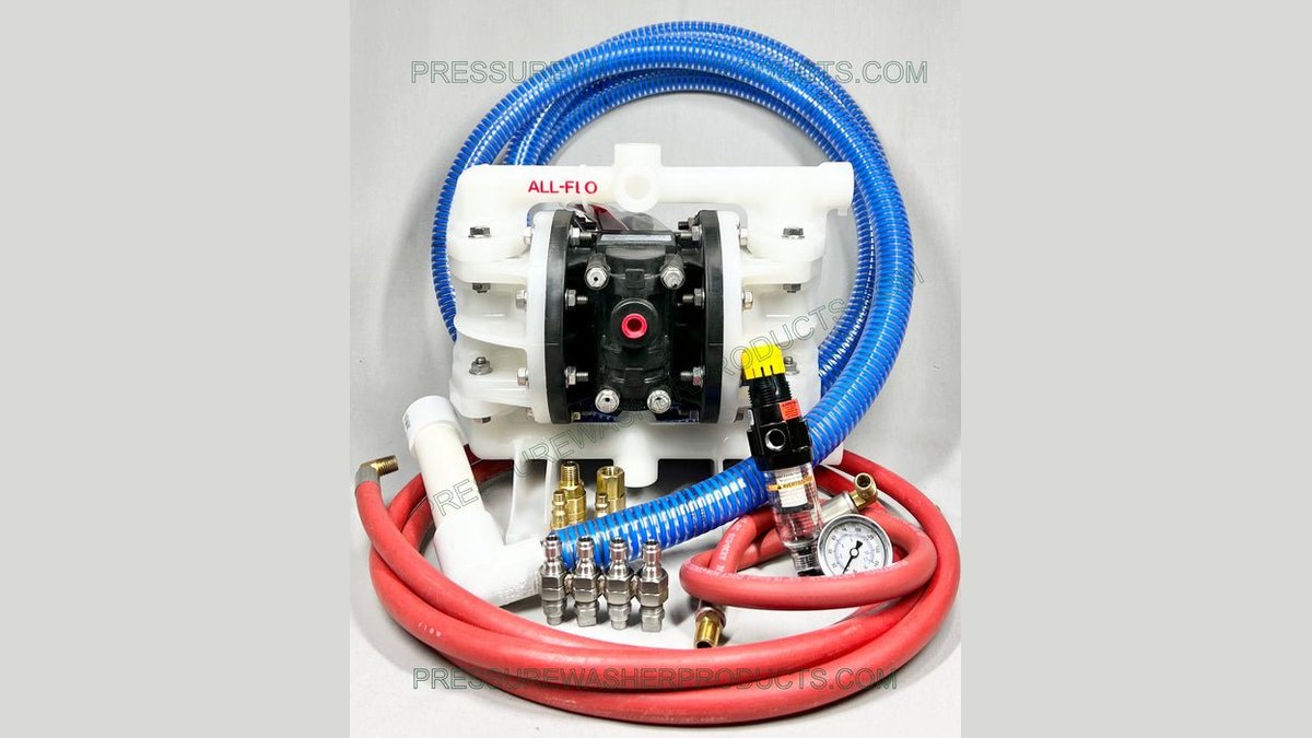 A professional 12v pump 5 gpm plumbing kit laid out on a clean workbench.