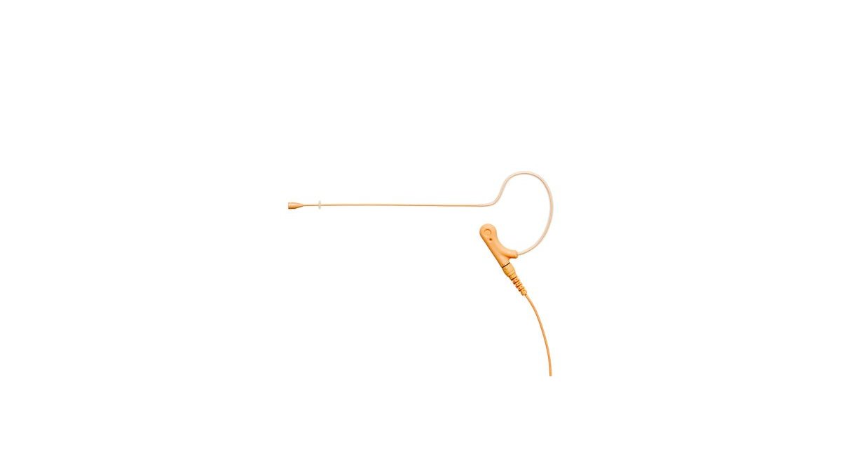 A professional Airwave Technologies HSD-Titanium single ear headset microphone on a dark desk.