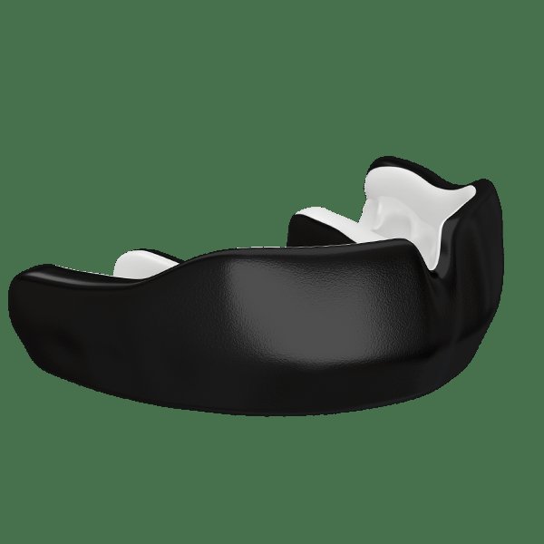 A person reviews information about a custom fit mouthguard on a laptop screen.