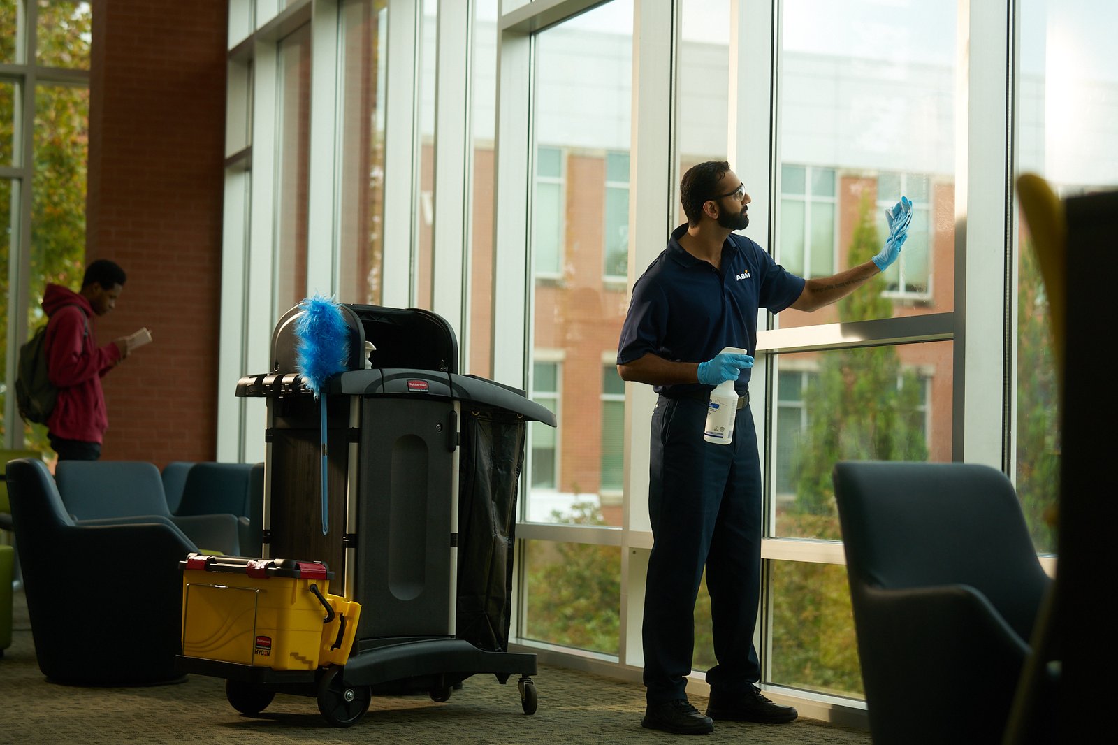 Modern electrostatic sprayers and high-efficiency vacuums used for professional janitorial cleaning services.