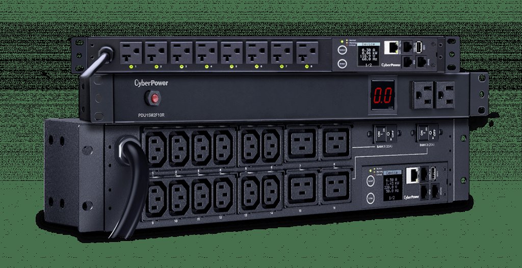 A professional workspace with technical documents regarding UPS and PDU rack power systems.